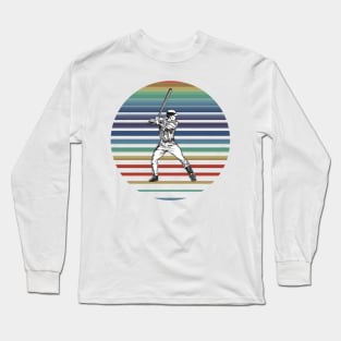 Retro Baseball Player On A 80's Sun Background Long Sleeve T-Shirt